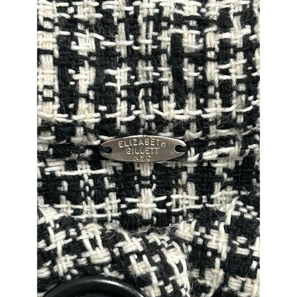 Elizabeth Gillett NYC Womens Black  White Houndstooth Crop Jacket Open Front - Picture 5 of 10